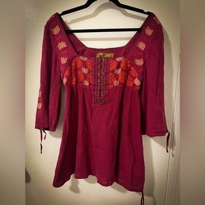 Free People women’s size 8 cotton maroon empire style blouse with bell sleeves